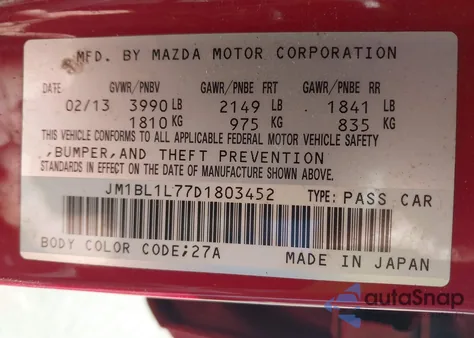 2013 Mazda Mazda3 I Touring z USA, uszkodzony, nr VIN JM1BL1L77D1803452